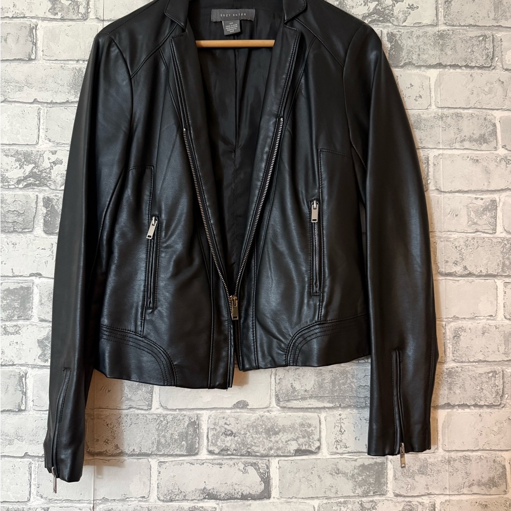 Suzy Shier Black Faux Leather Moto Jacket
